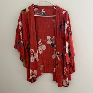 Rip Curl Red Floral Open-Front Kimono Tunic
